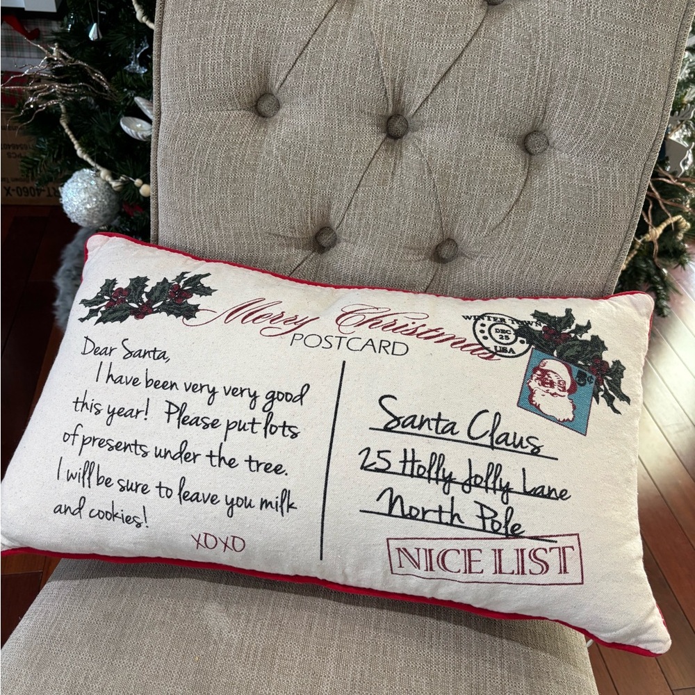 Festive Merry Christmas Postcard Pillow